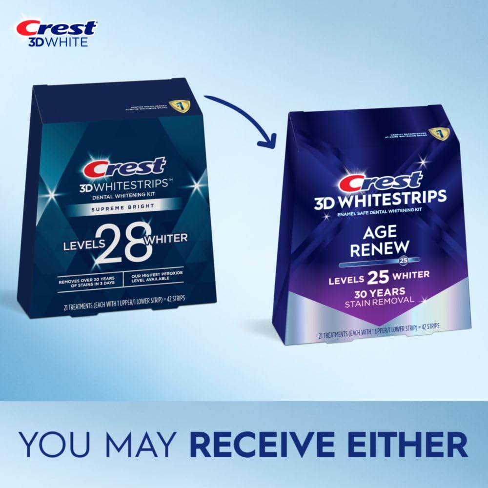 Crest 3D Whitestrips Age Renew 42 strips ready for whitening at home.