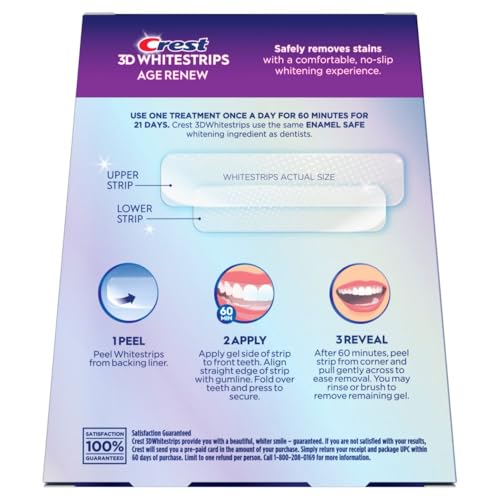 Crest 3D Whitestrips Age Renew tips for best results.