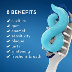Crest Base Pro-Health Whitening Toothpaste tube close-up highlighting whitening formula.