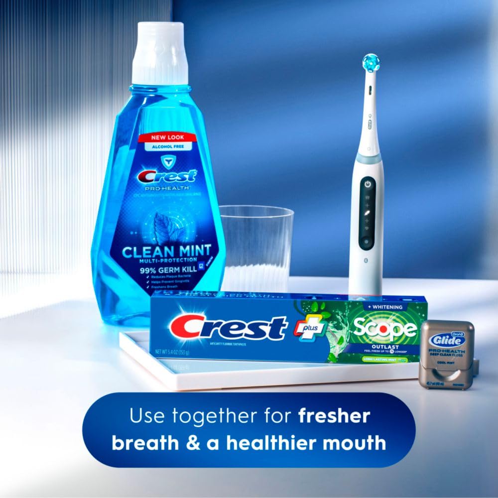 Crest branding closeup on label highlights whitening and breath-freshening features