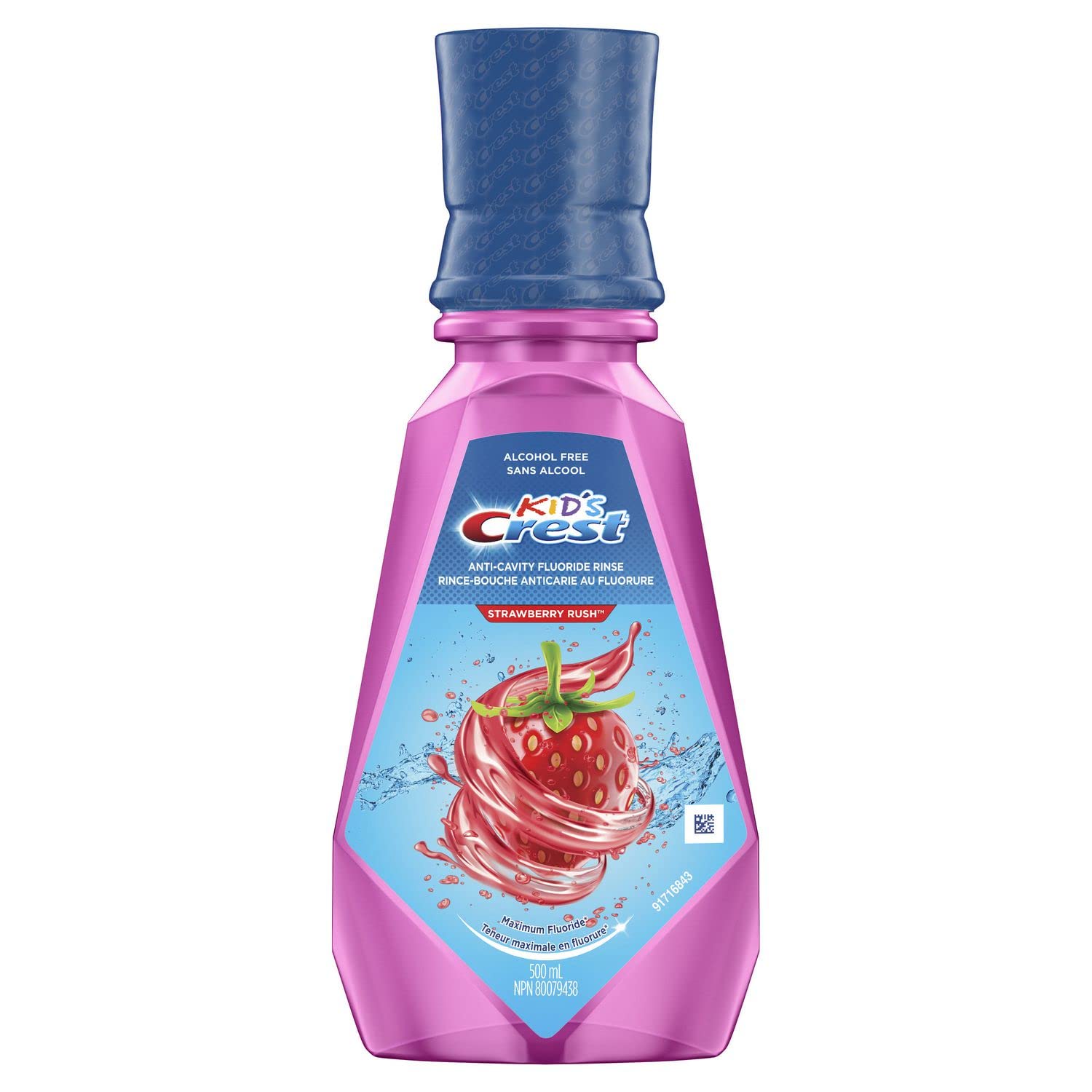 Crest Kid's Anticavity Mouthwash Strawberry Rush bottle, 500 ml, kid-friendly oral care