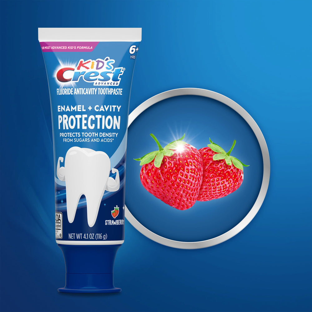 Crest Kids Enamel + Cavity Protection Toothpaste displays ADA Accepted status for trusted care.