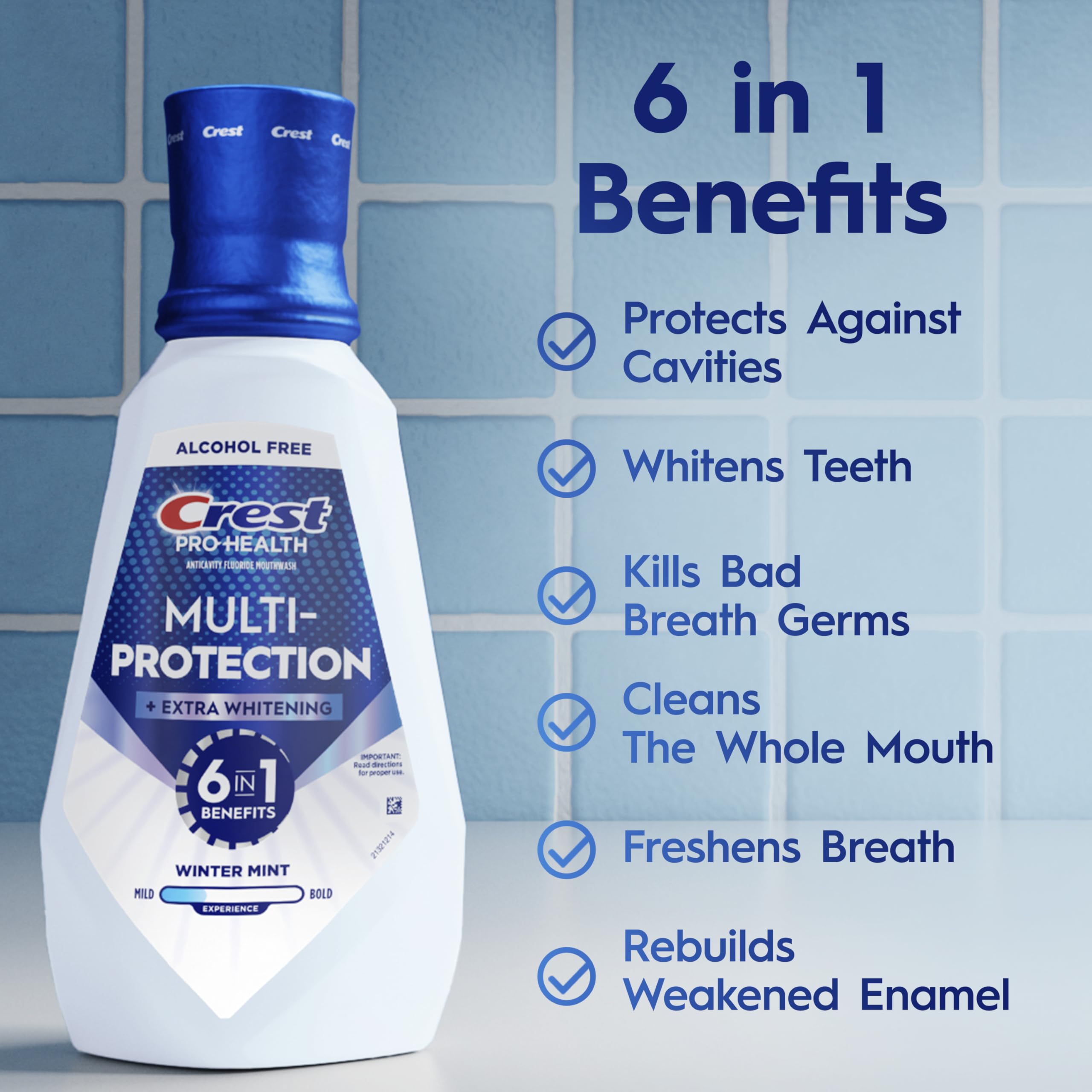 Pouring Crest Pro-Health Advanced into a glass for daily rinse