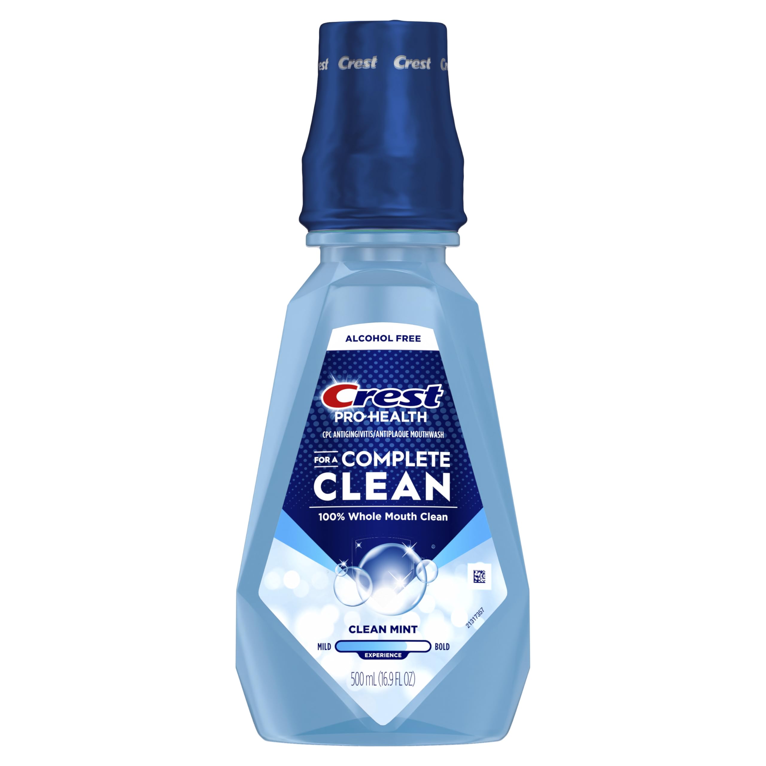 Crest Pro-Health Clean Mint Mouthwash bottle with alcohol-free formula for gentle daily use.