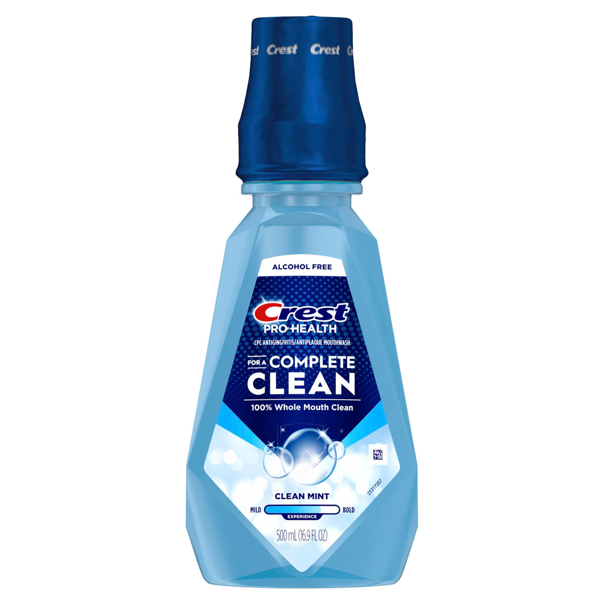 Crest Pro-Health Clean Mint Mouthwash bottle with alcohol-free formula for gentle daily use.