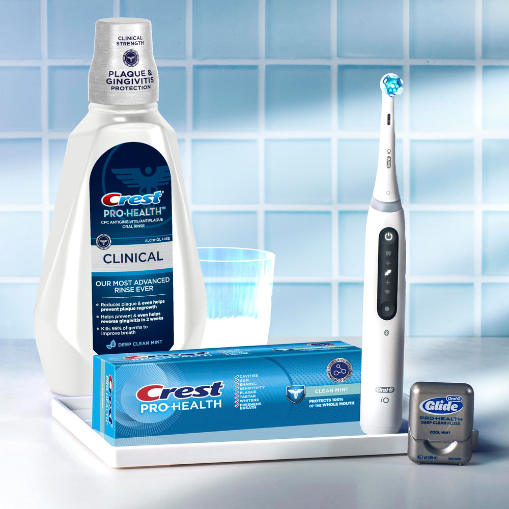 Crest Pro-Health Clinical Mouthwash bottle back label details directions.