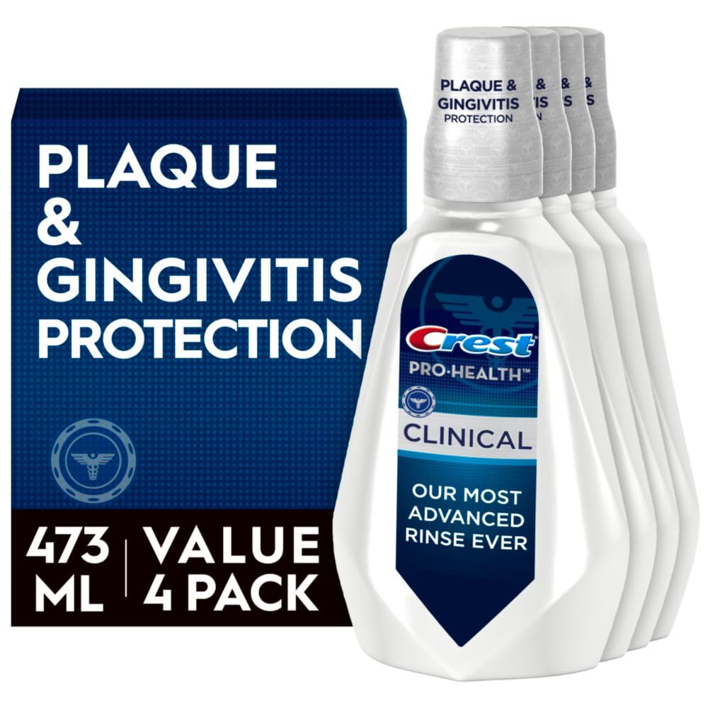 Crest Pro-Health Clinical Mouthwash bottle front with minty freshness messaging.