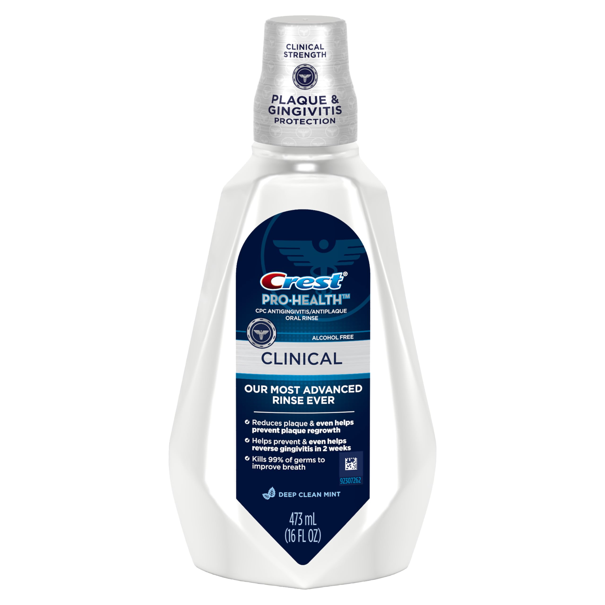 Crest Pro-Health Clinical Mouthwash mint aroma on the packaging label.