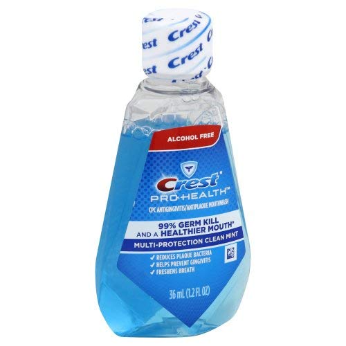 Crest Pro-Health compact mouthwash bottle ready for quick refreshes anywhere.