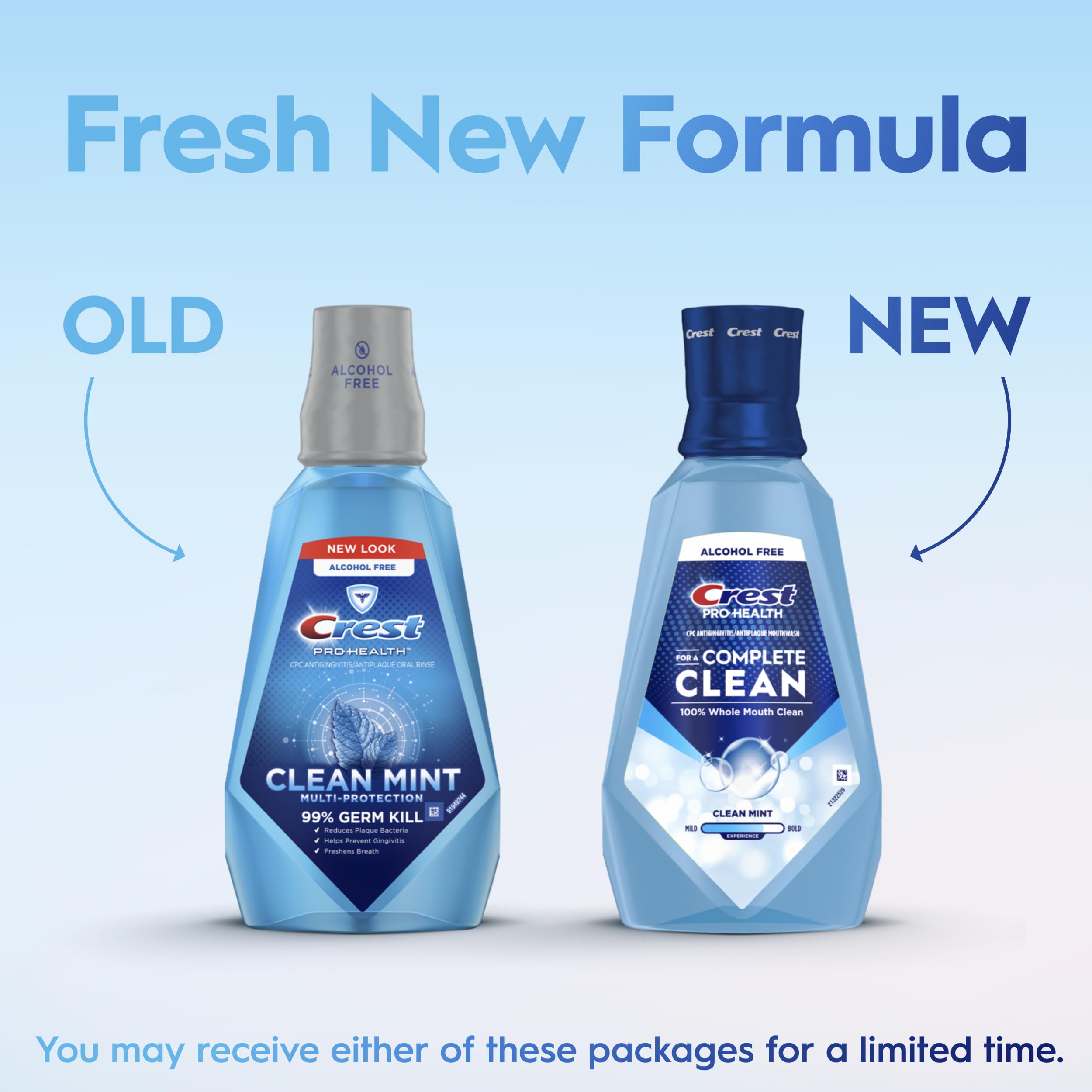 Crest Pro-Health Complete Clean bottle pour ready for rinsing