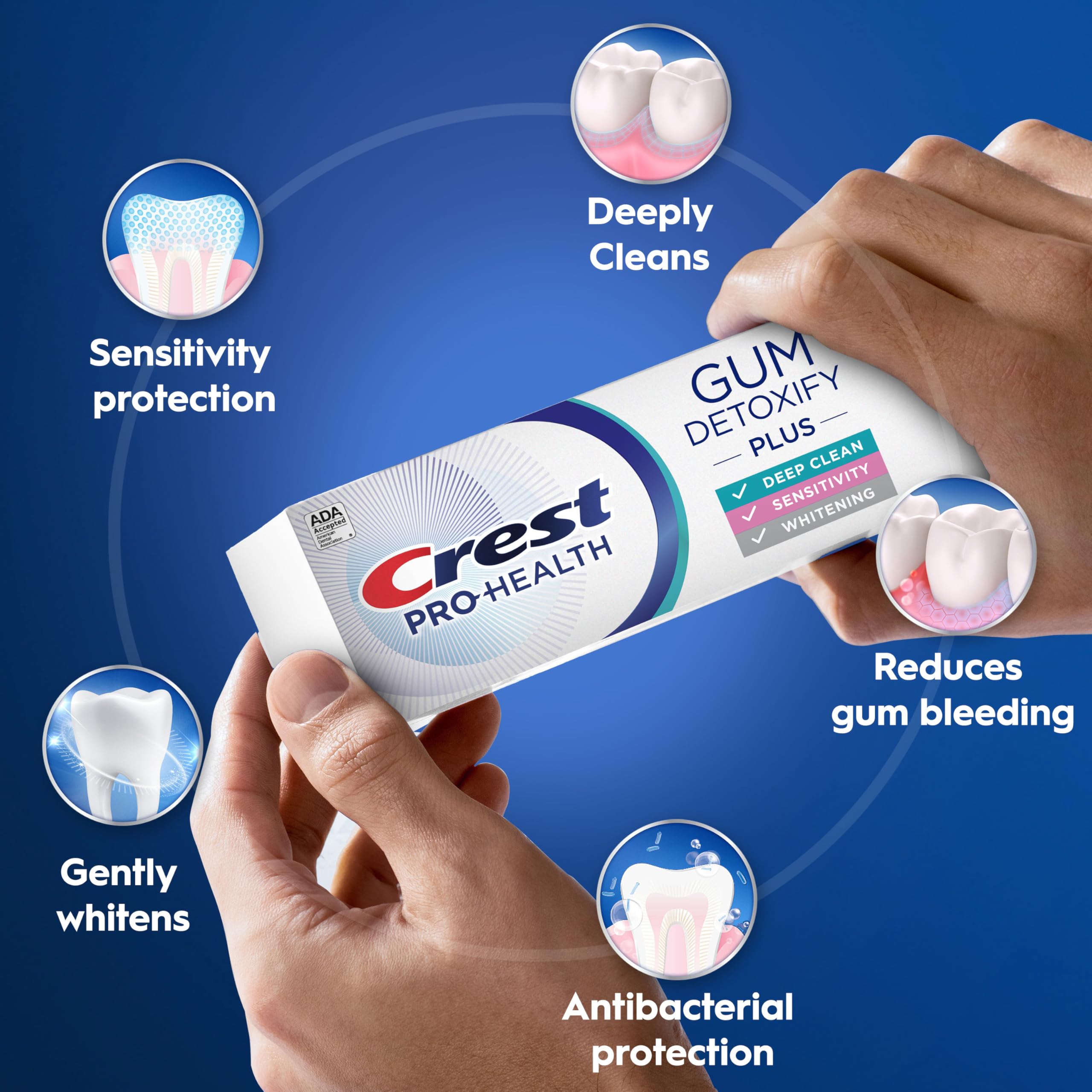 Crest Pro-Health Gum Detoxify Plus tube on a brush ready for brushing