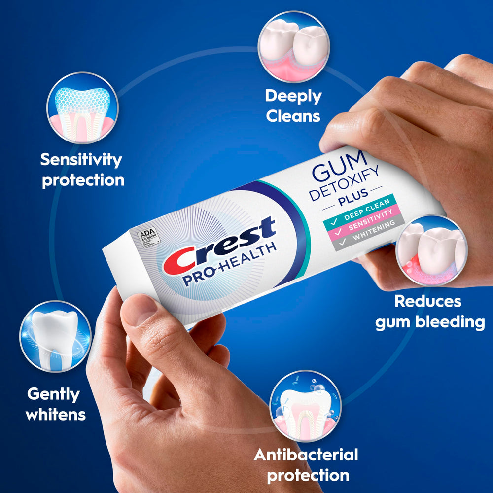 Crest Pro-Health Gum Detoxify Plus tube on a brush ready for brushing