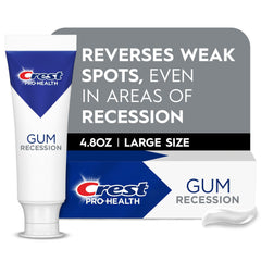 Crest Pro-Health Gum Recession toothpaste tube provides 24-hour plaque protection and gum support.