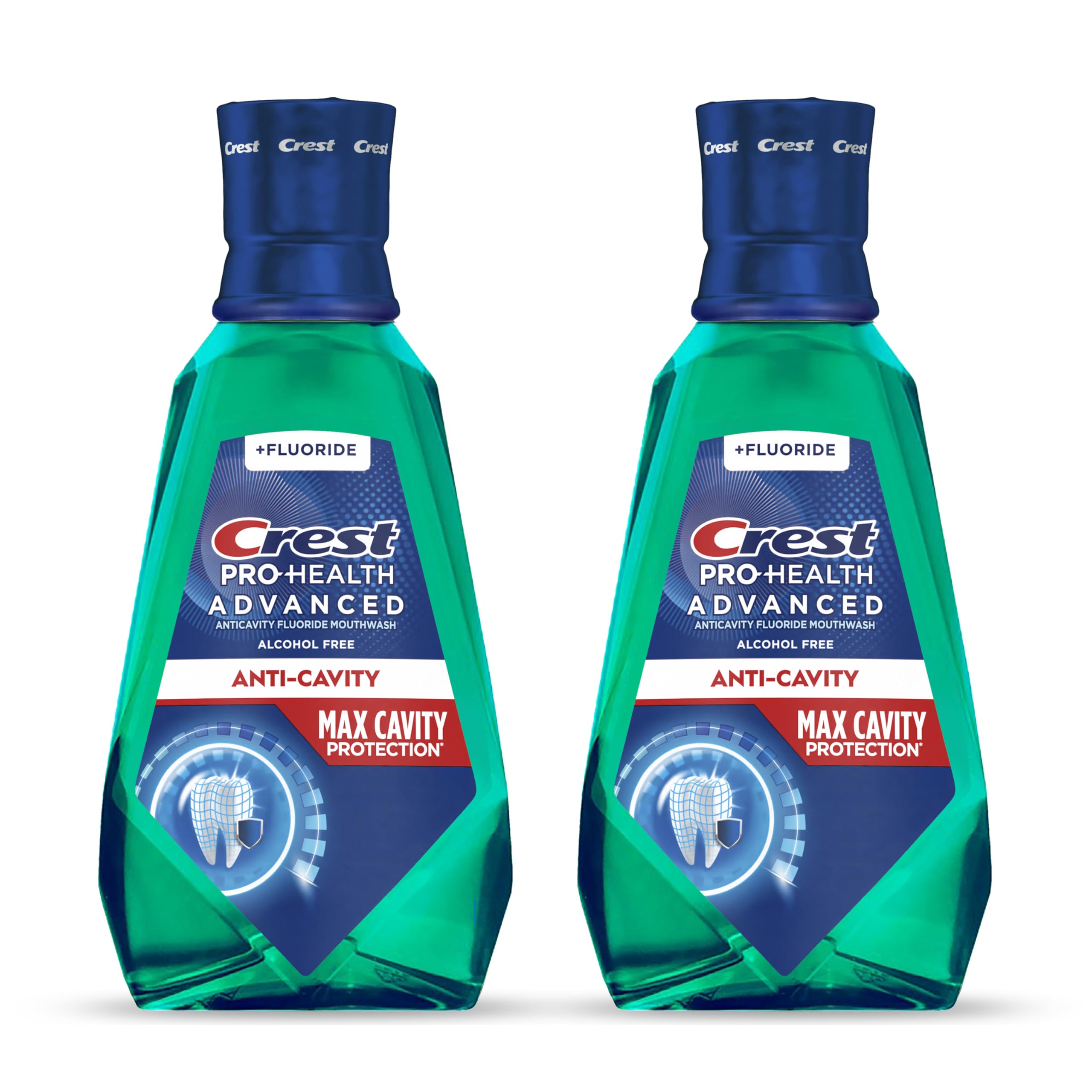 Crest Pro-Health mouthwash bottle in mild mint for daily cavity protection.