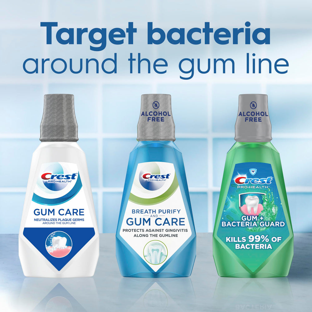 Bubbly rinse action with Crest Pro-Health Mouthwash for fresh breath.