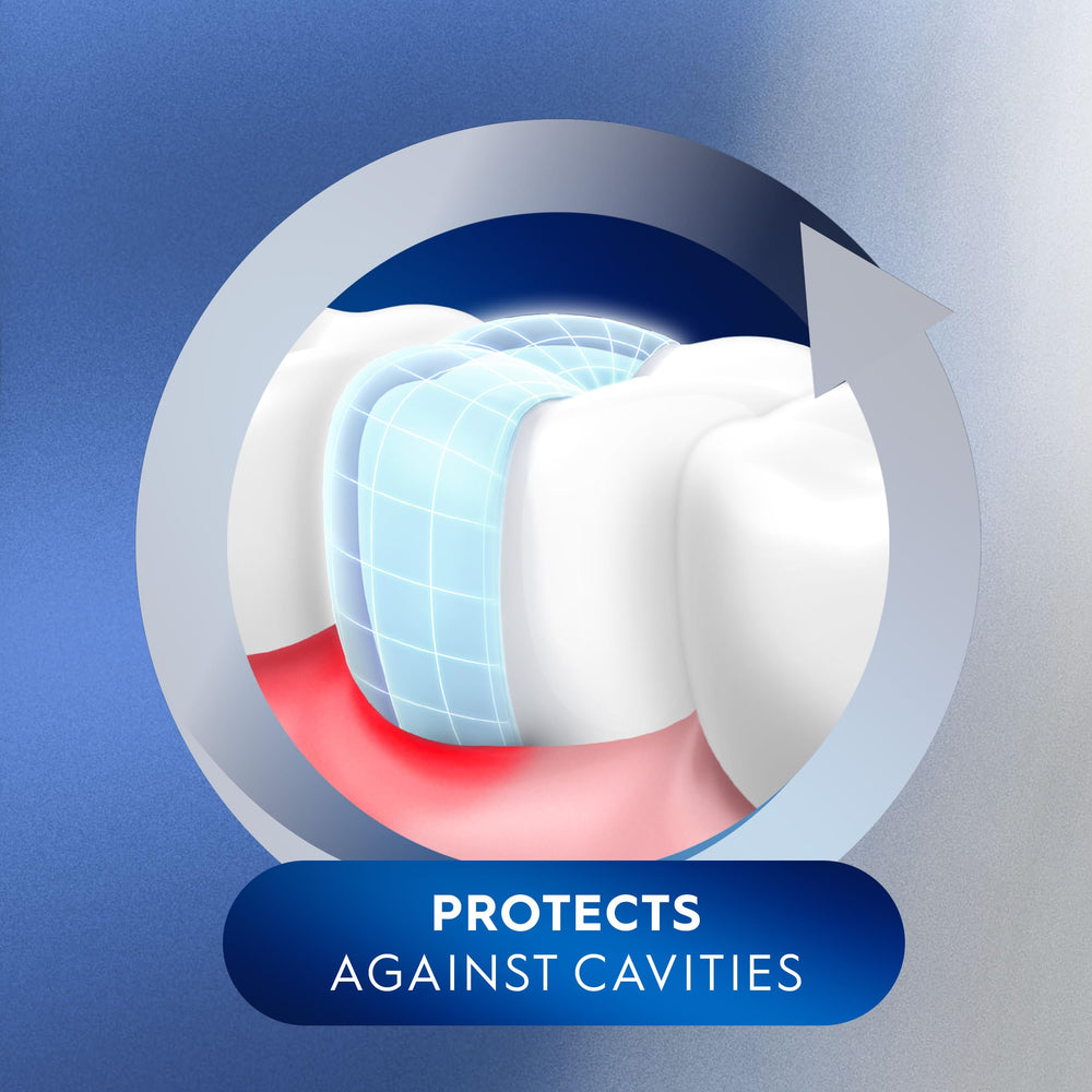 Crest Pro-Health label highlights enamel strength and fluoride protection.