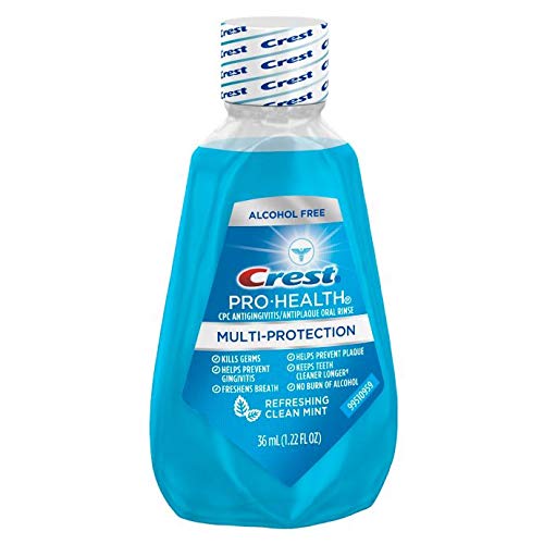 Crest Pro-Health multi-protection bottle showing protection against plaque and gingivitis.