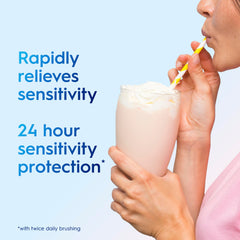 Crest Pro-Health Sensitivity Relief packaging emphasizes below-gumline protection against plaque.