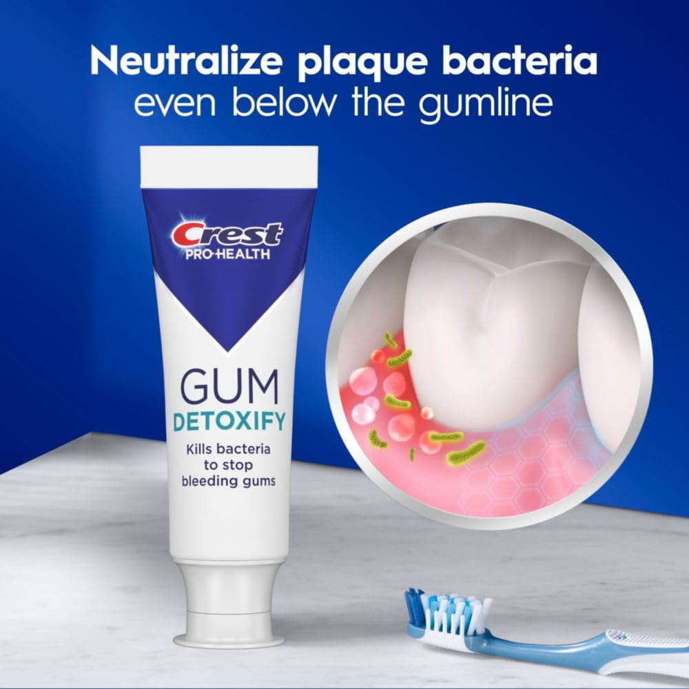 Crest Pro-Health Gum Detoxify Deep Clean features stannous fluoride for enamel protection.