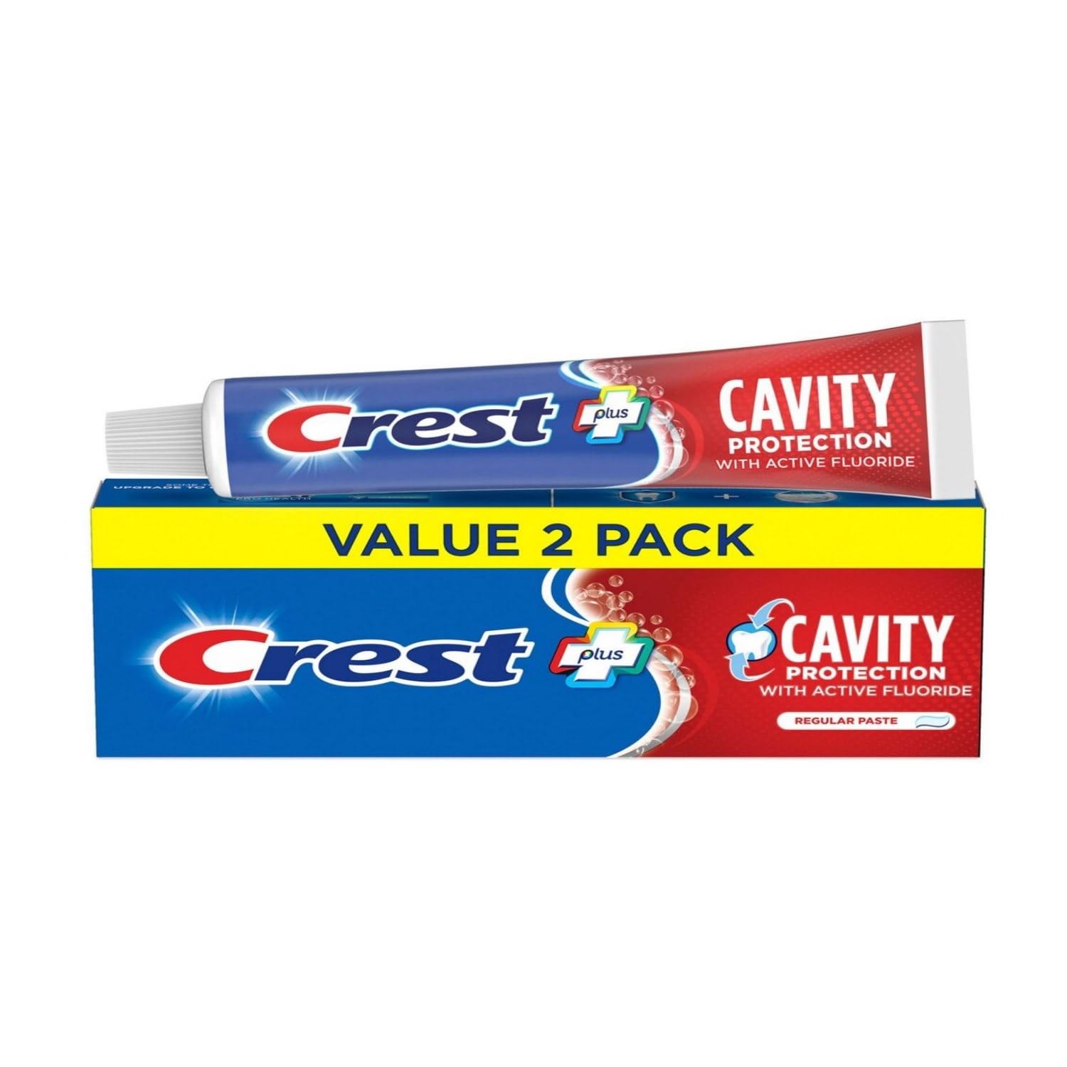 Crest regular paste spreads evenly for thorough brushing.