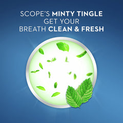 Crest Scope Classic mouthwash bottle pouring to refresh breath mid-day.
