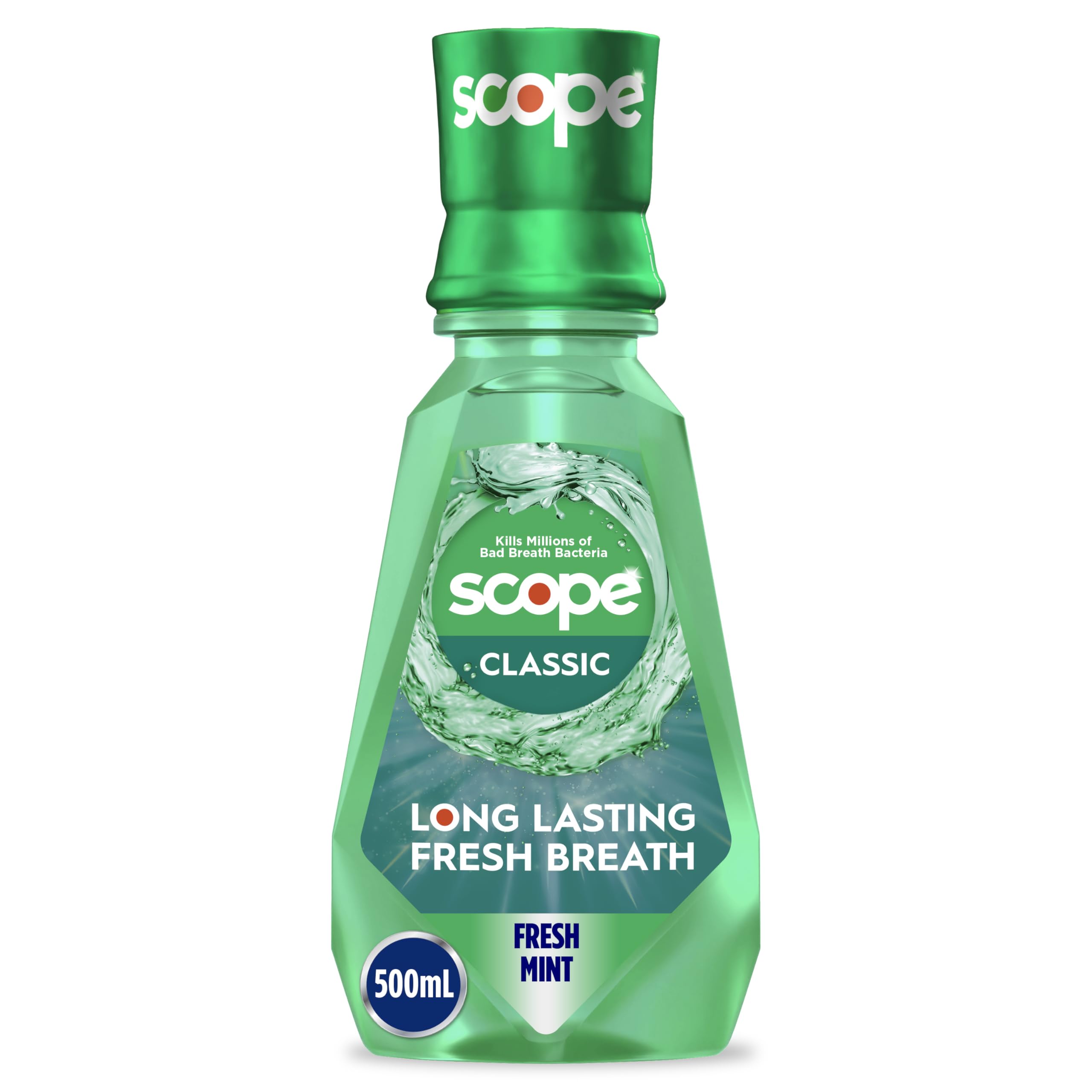 Crest Scope Classic bottle shows the original formula for lasting mint freshness.