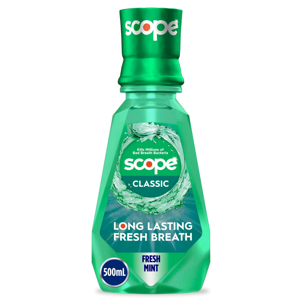 Crest Scope Classic bottle shows the original formula for lasting mint freshness.