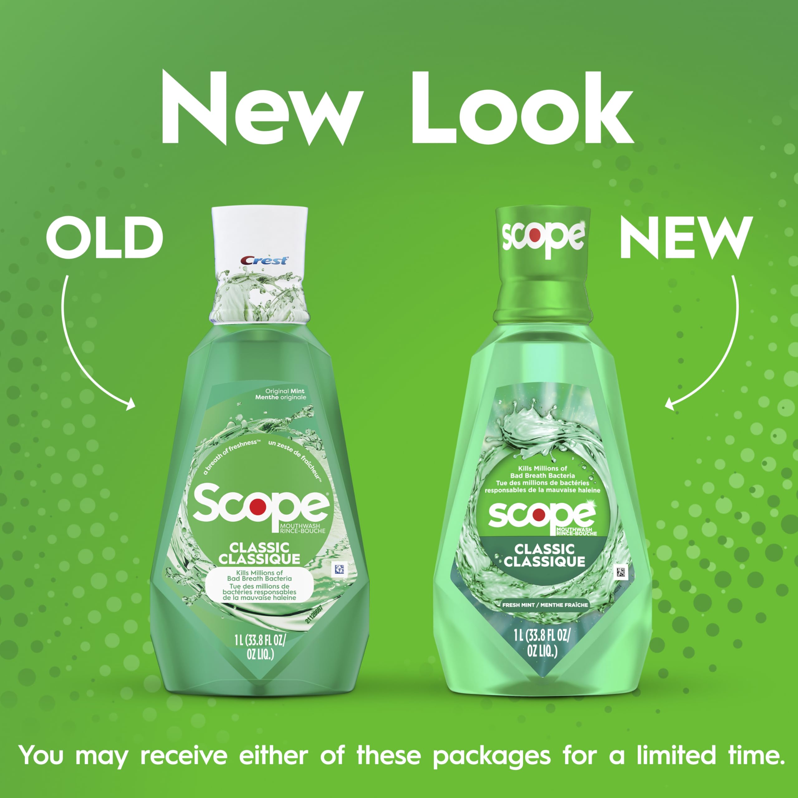 Crest Scope Classic pour demonstrates quick use for fresh breath after meals.