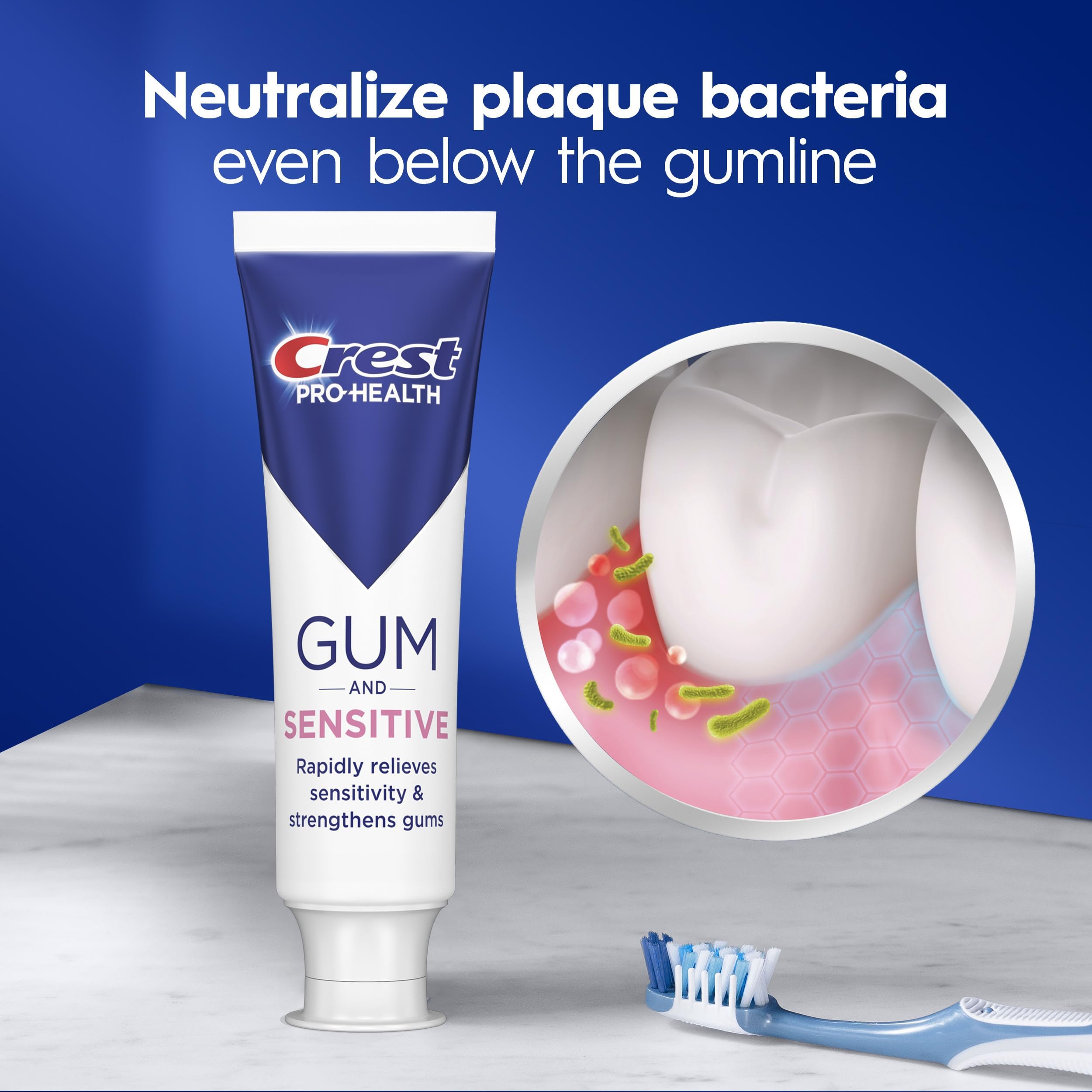 Crest Sensitive Gum Toothpaste morning routine setup emphasizes sensitivity relief