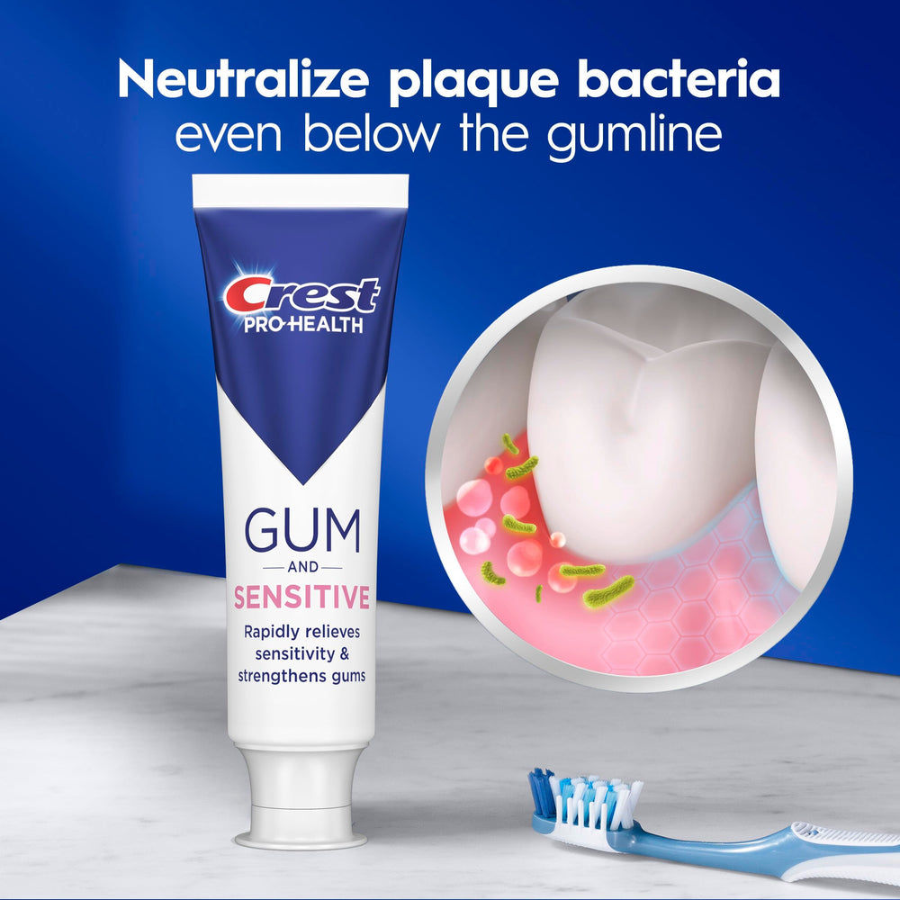 Crest Sensitive Gum Toothpaste morning routine setup emphasizes sensitivity relief