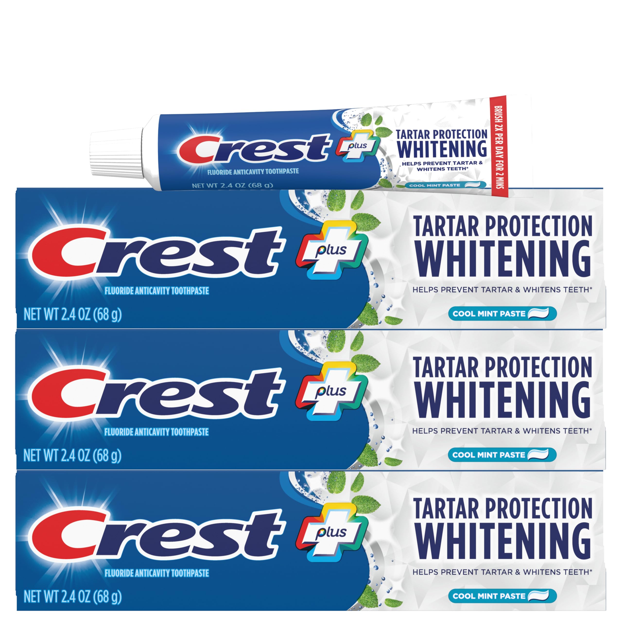 Crest Tartar Protection toothpaste pack3 with fluoride for daily cavity and tartar defense.