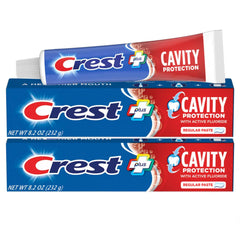 Crest toothpaste 8.2 oz pack-2 close-up showing cavity protection for daily brushing.