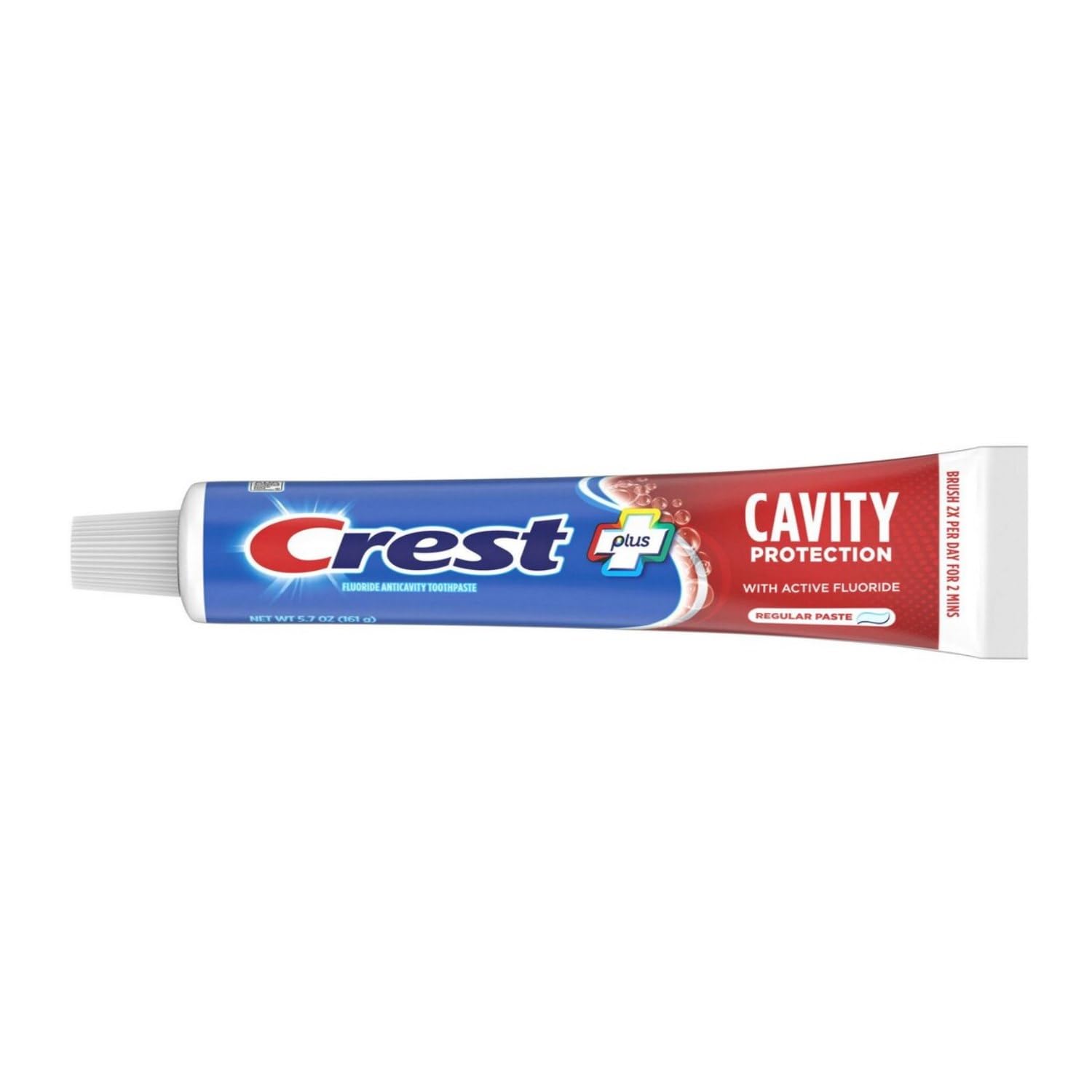 Two Crest tubes in a pack for extended use by families.