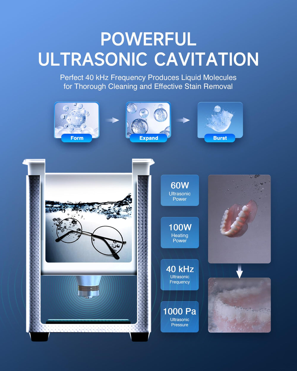 CREWORKS 2L ultrasonic cleaner heater element, efficient heat for better cleaning results
