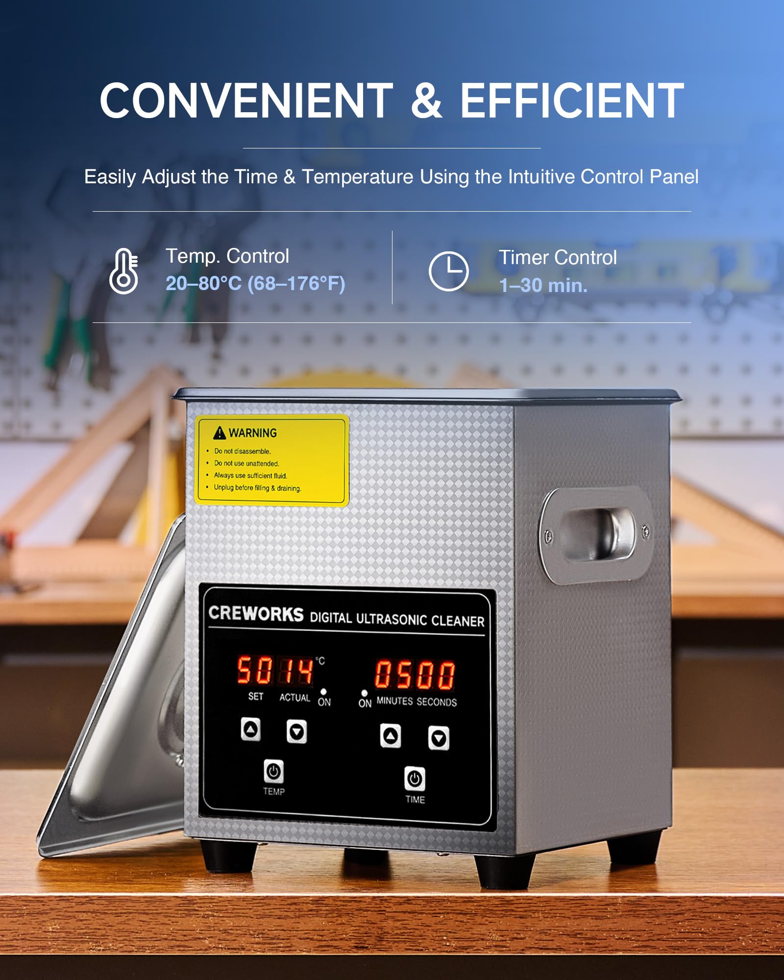 CREWORKS 2L ultrasonic cleaner non-slip feet, stable operation on any surface