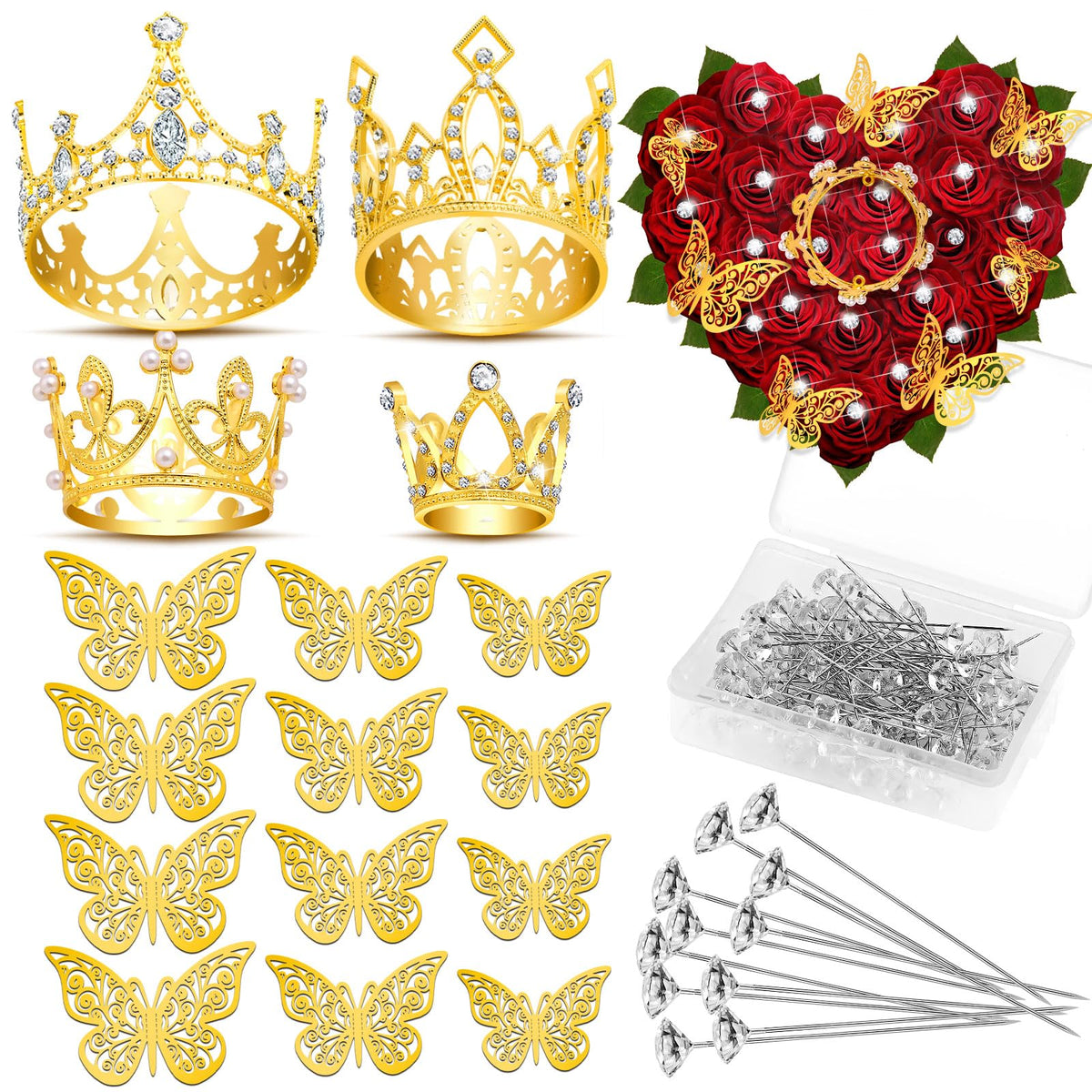 Cridoz gold crowns for bouquets with four styles add elegant sparkle to floral arrangements