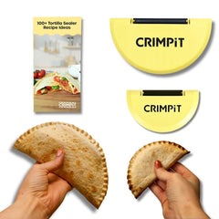 CRIMPiT large tortilla sealer in action sealing 10–12 inch tortillas for mess-free servings.