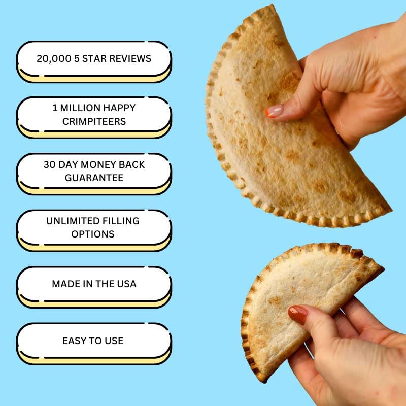 CRIMPiT small tortilla sealer for 6 inch tortillas, ideal for school lunches.