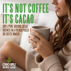Ground Crio Bru Brewed Cacao Double Chocolate for rich flavor and milder energy.