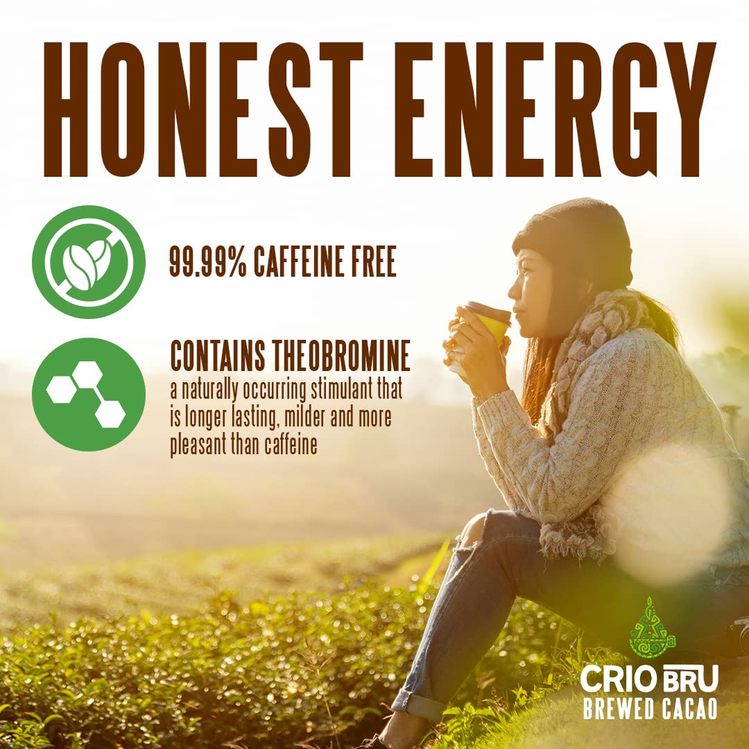 Hot cup steaming suggests Crio Bru Brewed Cacao Double Chocolate warm, cocoa-forward drink.