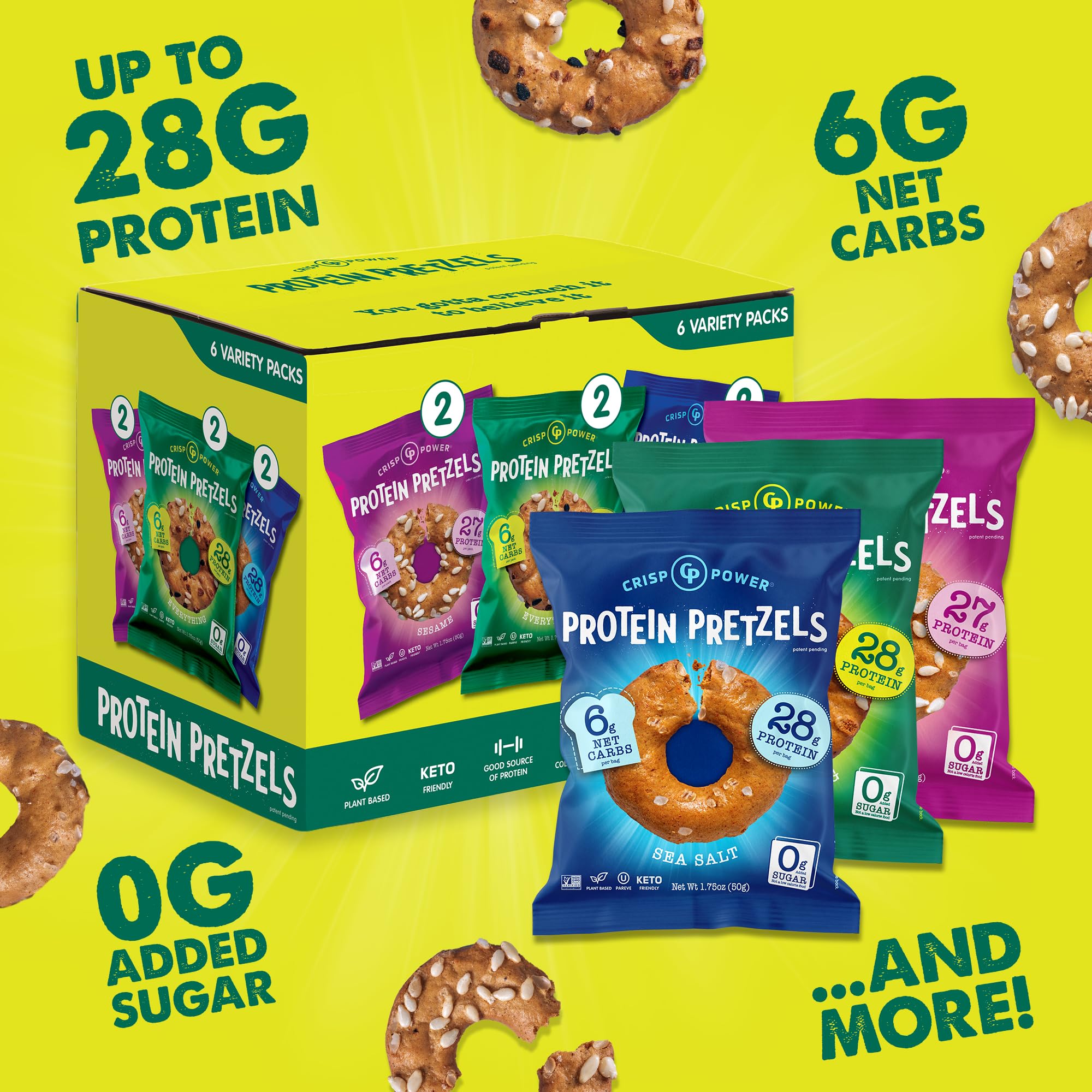 CRISP POWER Protein Pretzels Everything Pack with flavorful crunch and protein