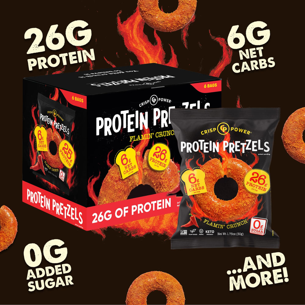 CRISP POWER Protein Pretzels near-crunchy texture showcases satisfying crunch
