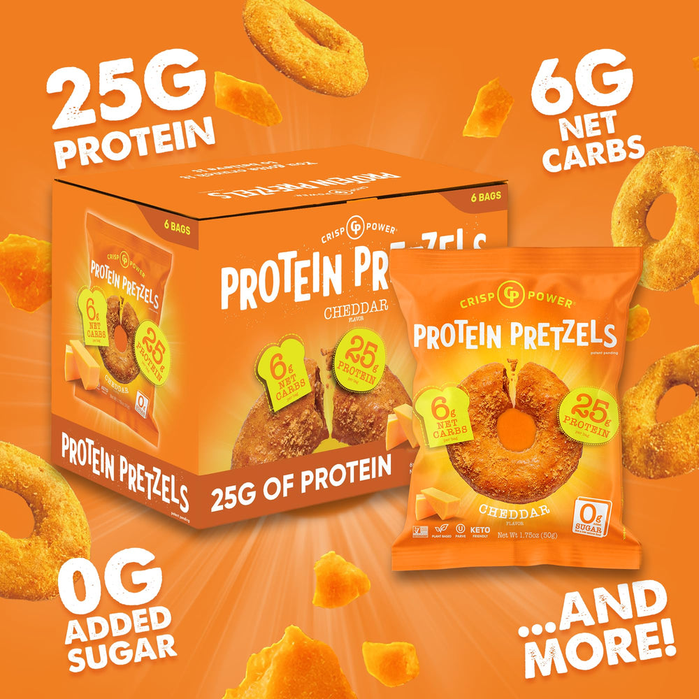 CRISP POWER nutrition label highlights 25g protein and 6g net carbs