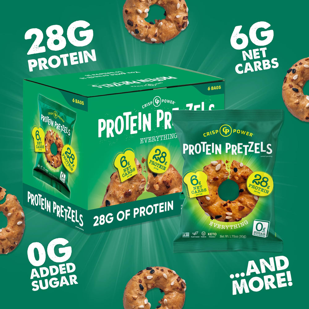 CRISP POWER Protein Pretzels on-the-go bag ideal for busy days.
