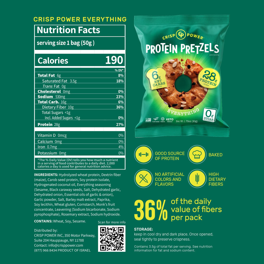 CRISP POWER Protein Pretzels Sesame Pack delivers savory crunch and high protein