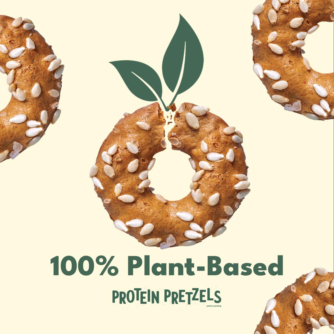 CRISP POWER Sesame Protein Pretzels in hand for on the go snacking
