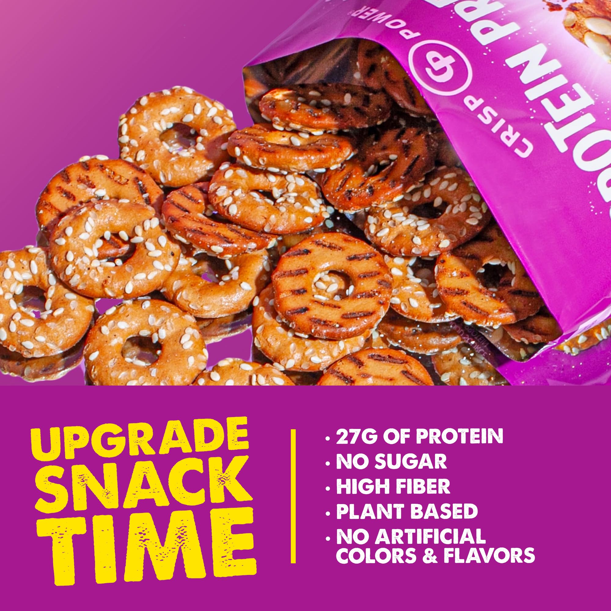CRISP POWER Sesame Protein Pretzels during snack time for quick energy