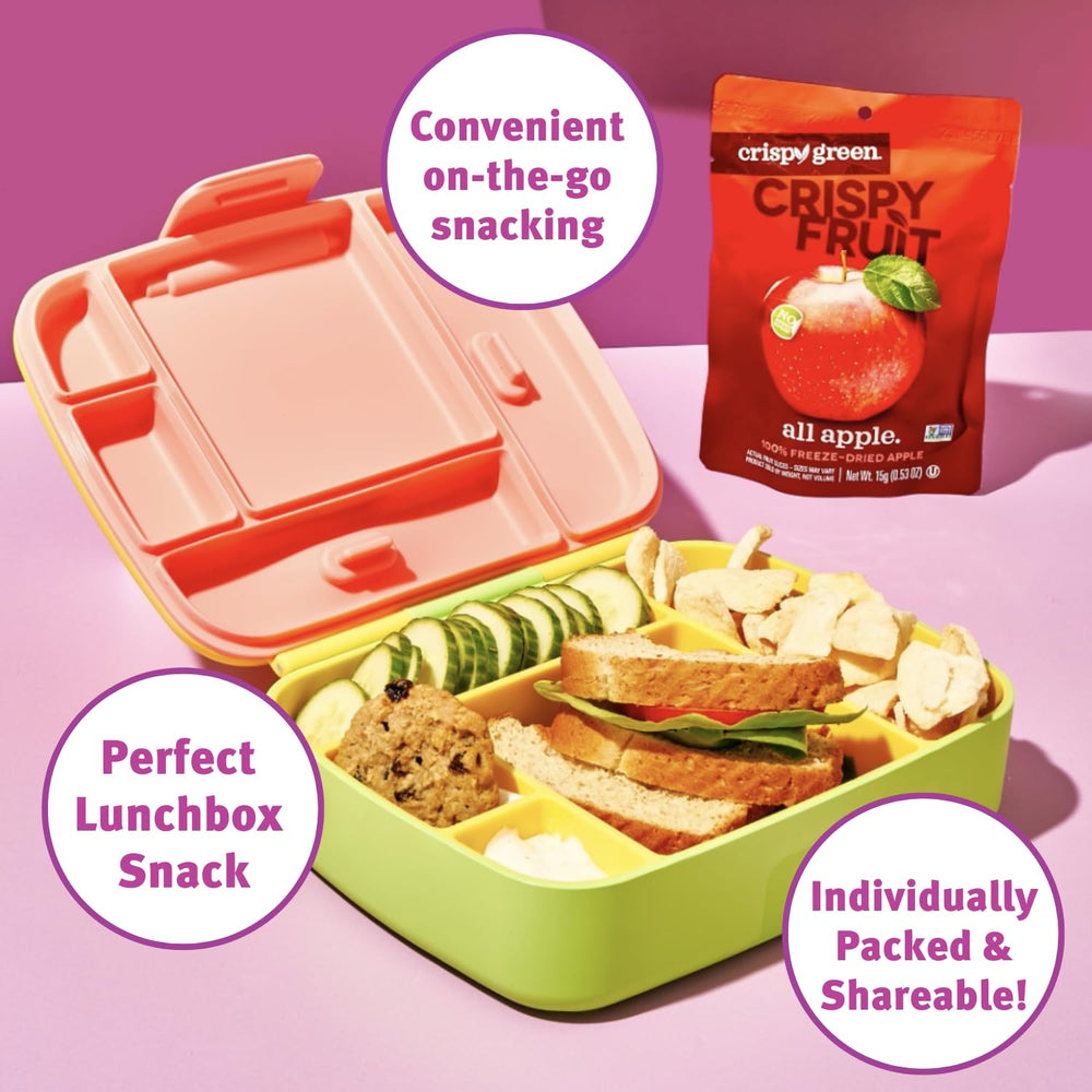Crispy Green apple snack in lunchbox highlighting convenient, naturally sweet crunch.