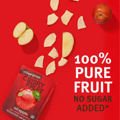 Crispy Green freeze-dried apple crisps closeup emphasizes vibrant color and crunch.