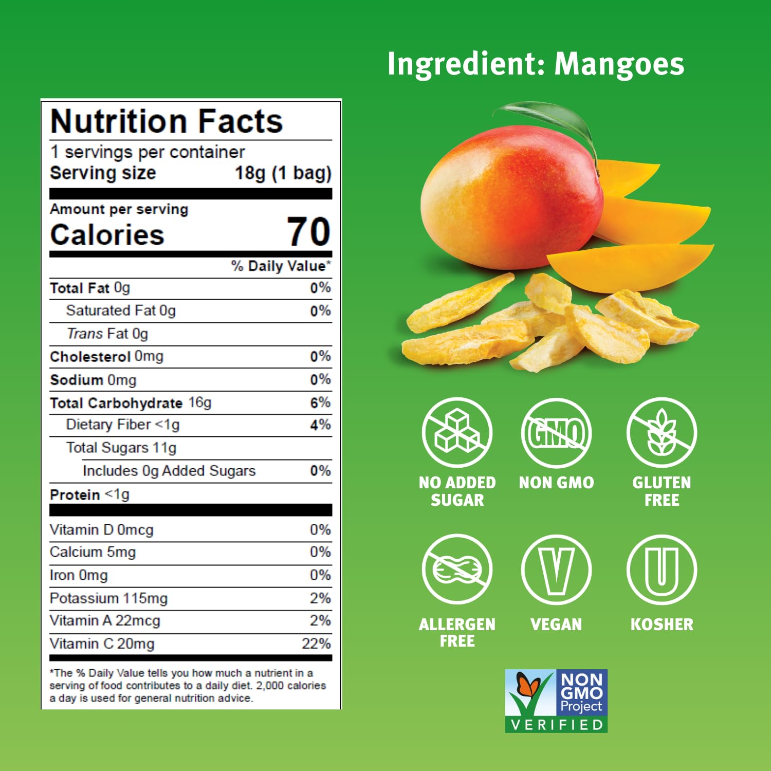 Crispy Green freeze-dried mango snack in a school lunch pouch offers quick, allergen-friendly snacking.